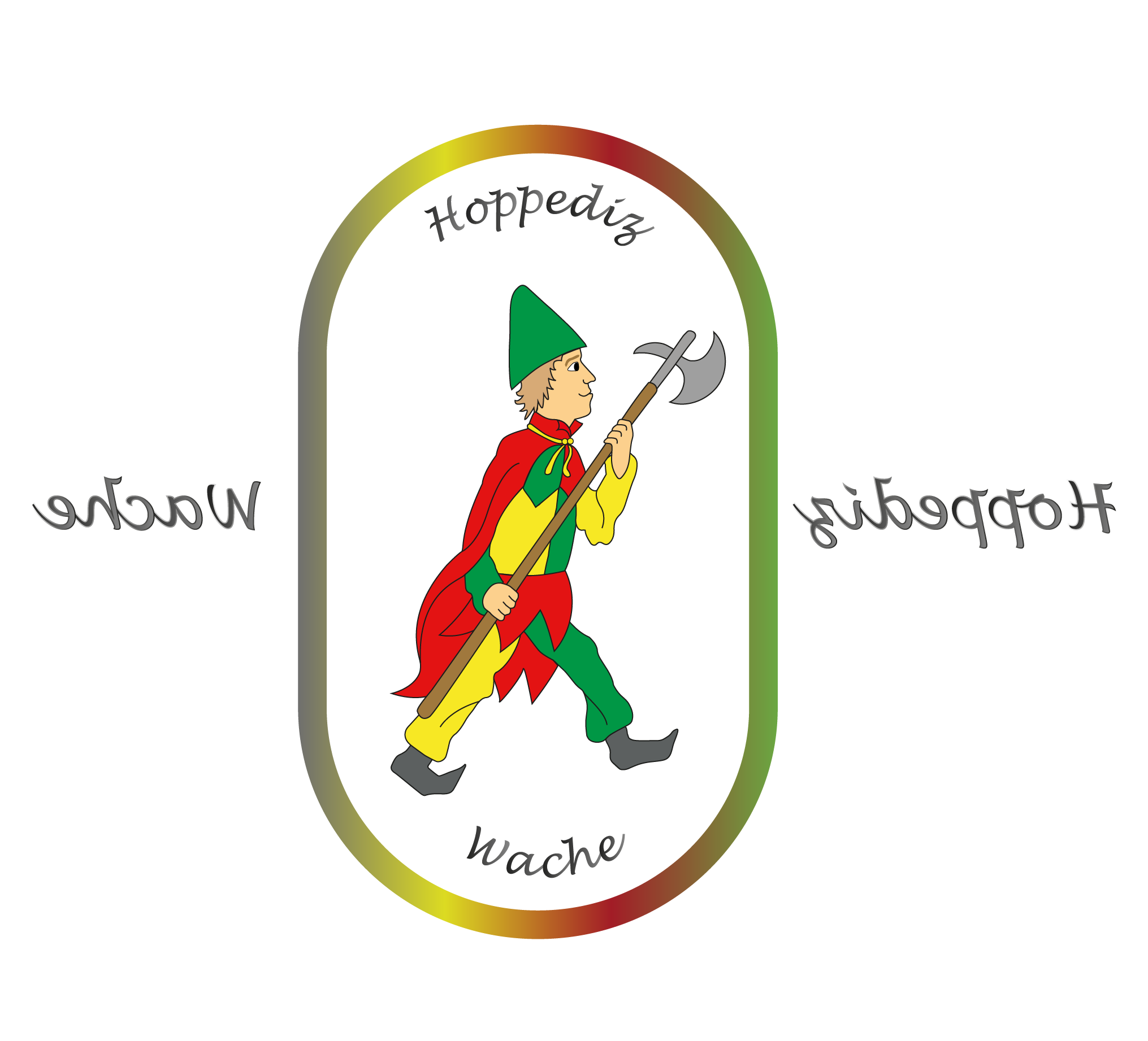 Hoppediz Wache 04 bunt mit Spiegelschrift Logo beschnitten Hoppediz Wache 04 bunt mit Spiegelschrift Logo beschnitten